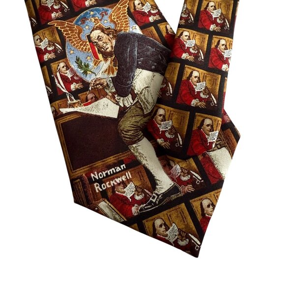 NWT Norman Rockwell Benjamin Franklin Silk Tie The Saturday Evening Post 56" - Picture 2 of 9